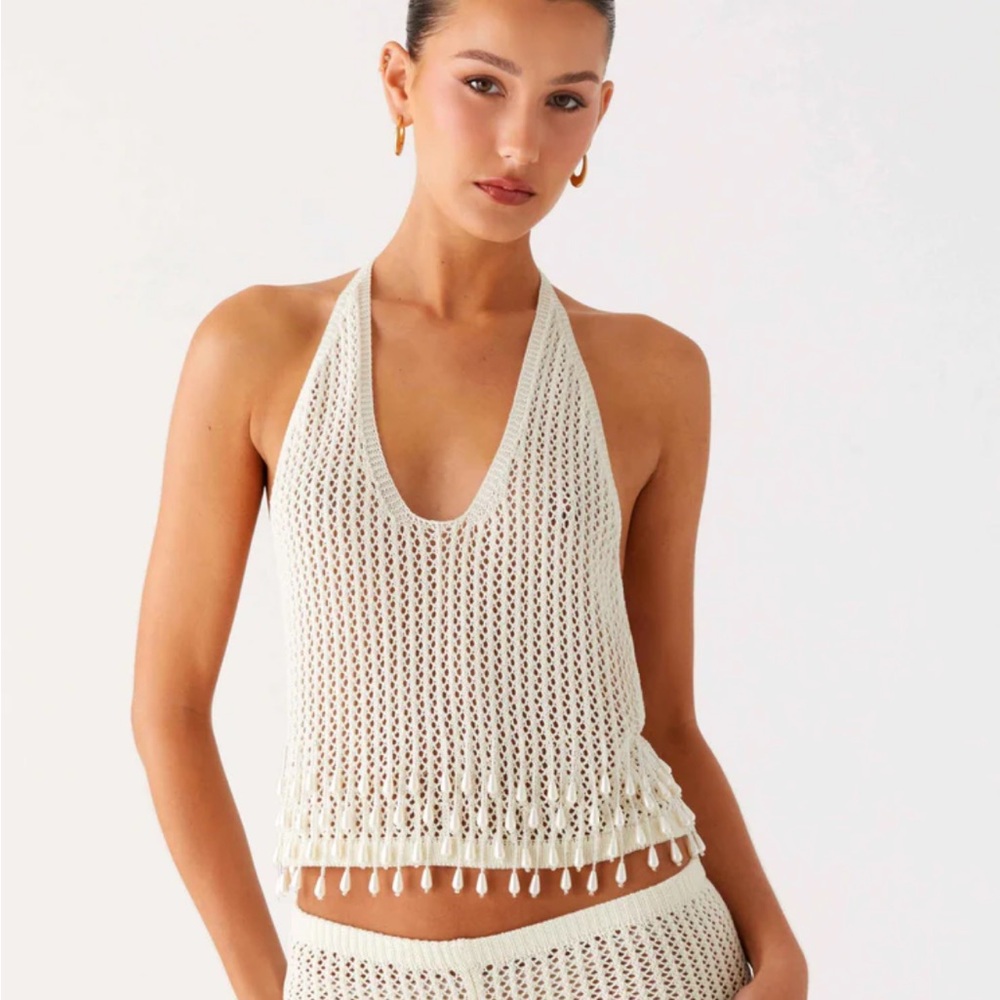 BRAND NEW! WITH TAGS! PEPPERMAYO PEARL BEADED CROCHET TOP - IVORY. SIZE XS/S.